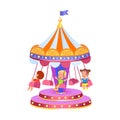 A carousel with swings, vector Illustration on a white background. Amusement park. Vector illustration for children. Royalty Free Stock Photo